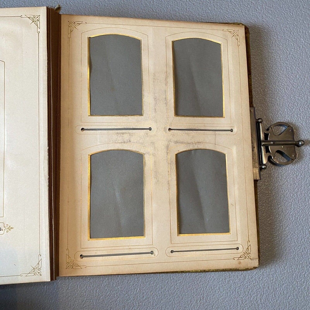 1880s ANTIQUE GREEN BLUE VELVET PHOTO CABINET CARD ALBUM METAL LATCH DATED 1884 - Picture 13 of 16